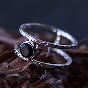 Украшения handmade. Livemaster - original item Textured double silver ring with natural black onyx. Handmade.