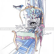 Картины и панно handmade. Livemaster - original item graphics: A bird on a chair. Handmade.