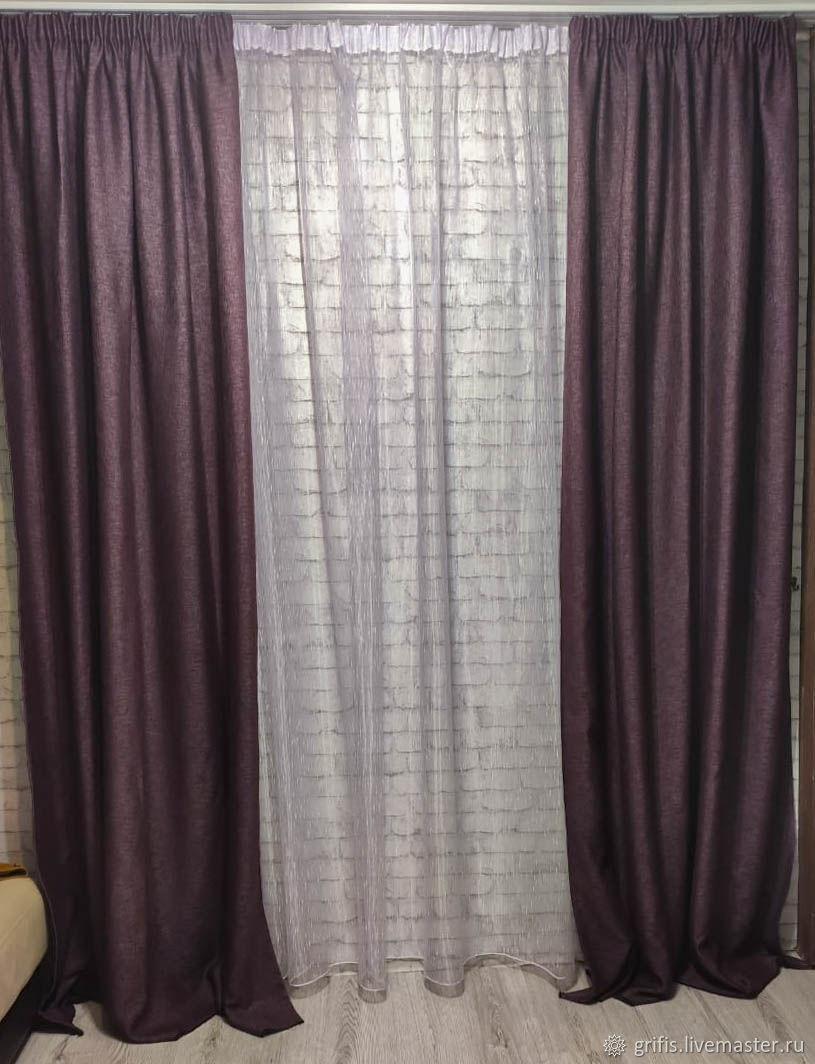 Шторы: блэкаут под лён сливовые, 2шт*150*275см и др. размеры купить в ...