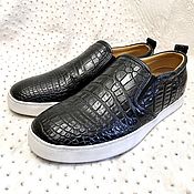 Обувь ручной работы handmade. Livemaster - original item Slip-ons made of the abdominal part of genuine crocodile leather, in black.. Handmade.
