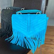 Сумки и аксессуары handmade. Livemaster - original item Suede bag with Turquoise fringe over the shoulder. Handmade.