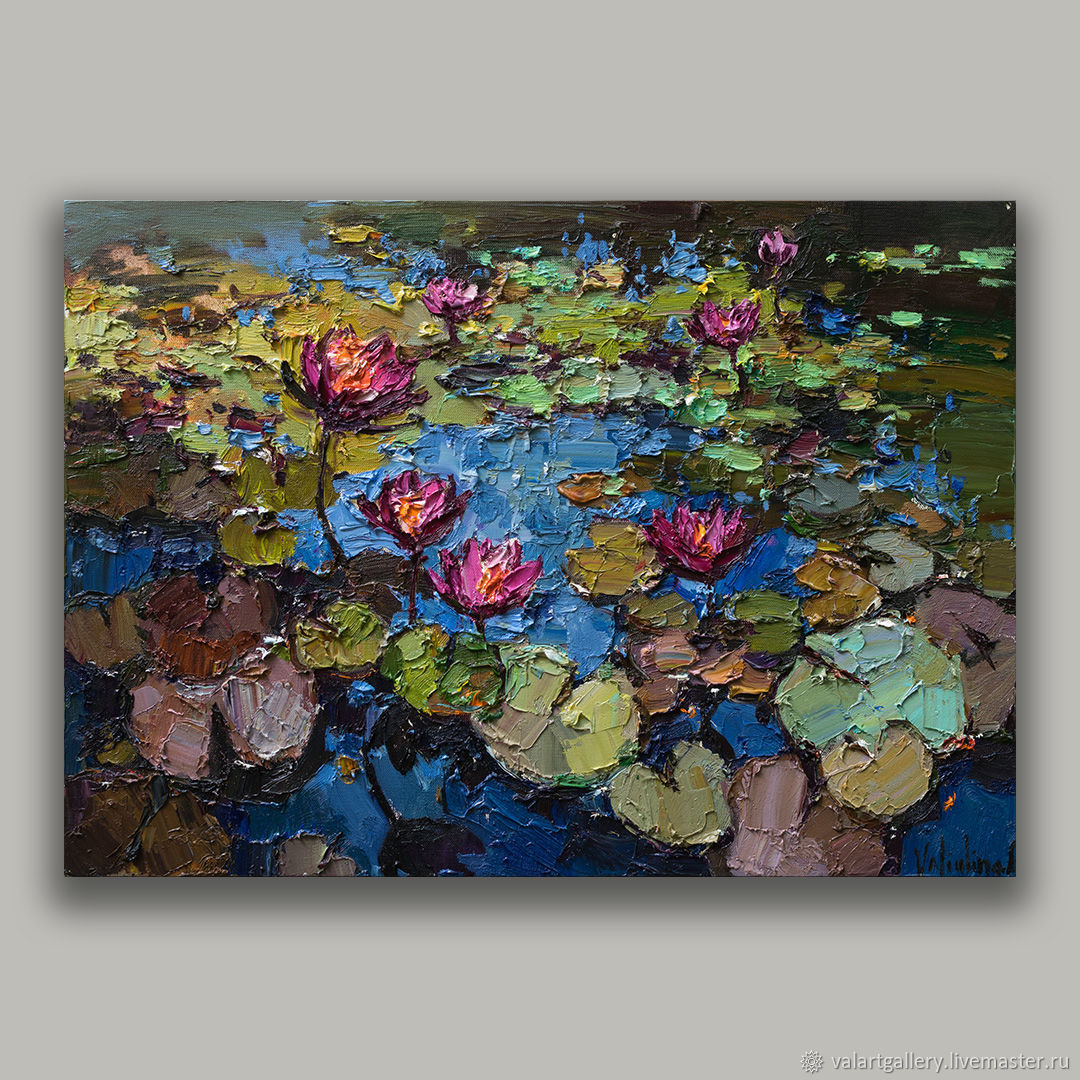 Pink water Lilies - Impasto Original Oil painting, Pictures, Anapa,  Фото №1