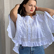 Black short blouse/top in boho style sewing and lace