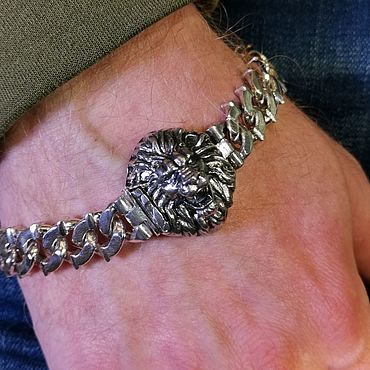 Дизайн и реклама ручной работы. Ярмарка Мастеров - ручная работа Лев мужской серебряный браслет панцирная цепь из 925 пробы пробы. Handmade.