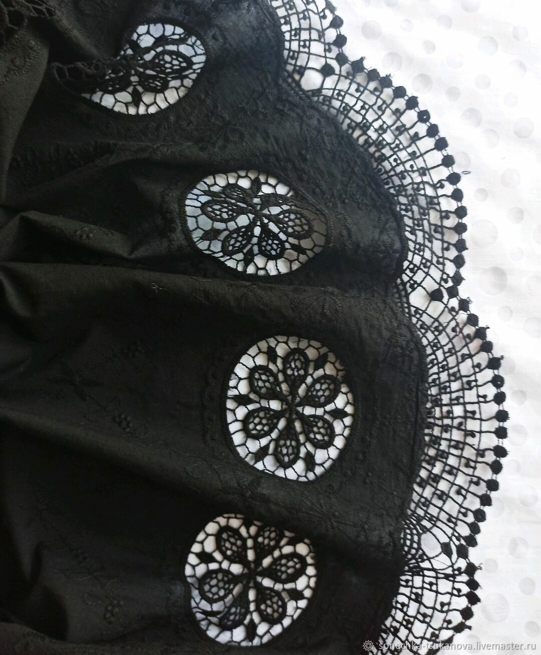 Ткань хлопок вышивка двухсторонняя черная, Ткани, Орел,  Фото №1
