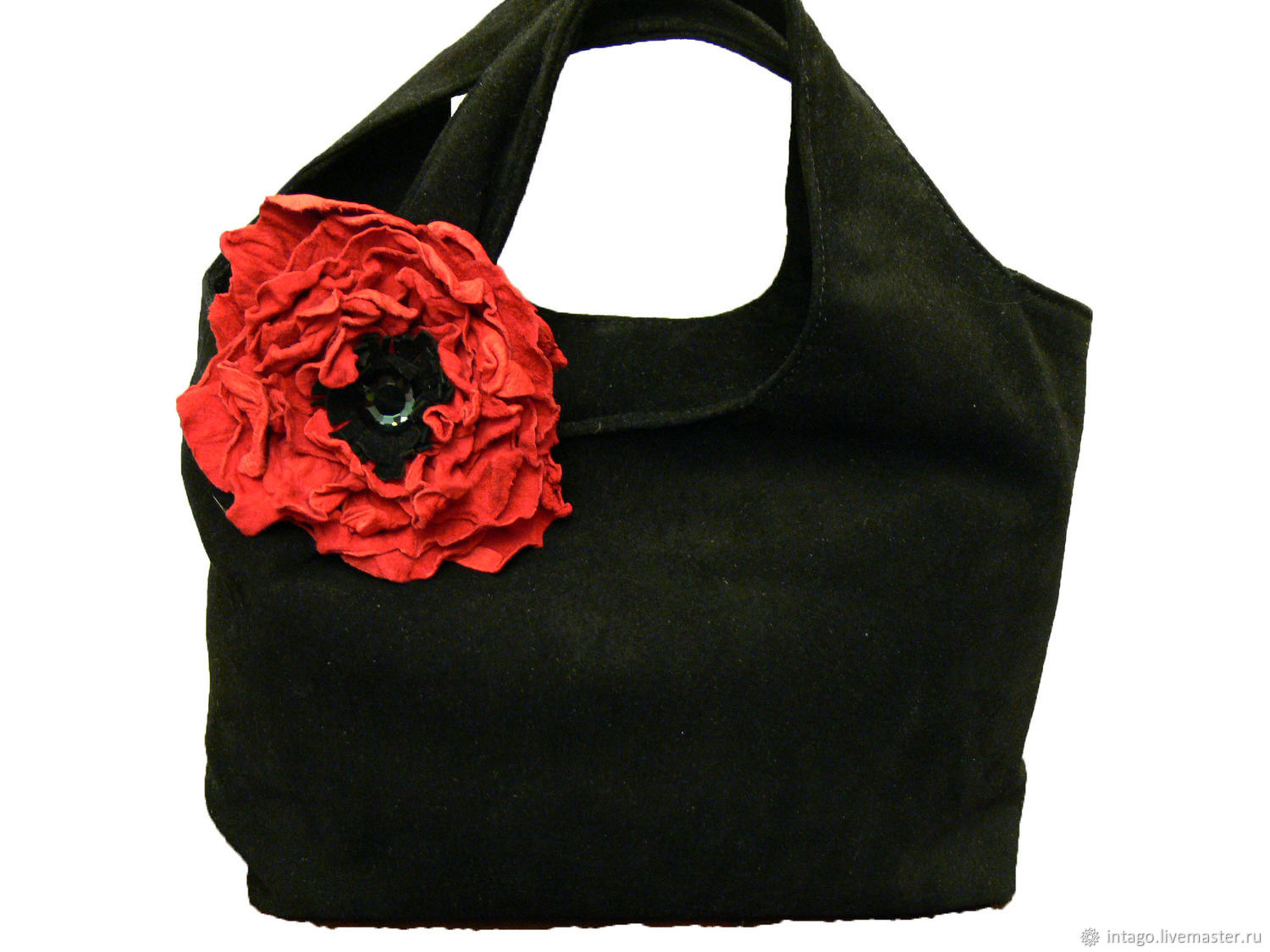 Bag and brooch (2B 1). ' Red poppy on black', Classic Bag, Novosibirsk,  Фото №1