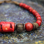 Украшения handmade. Livemaster - original item Red beads of coral and coconut coral bright short ethno bronze. Handmade.