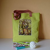 Сумки и аксессуары handmade. Livemaster - original item Beach Bag Green Textile Bag with Girl`s Applique. Handmade.