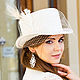 Order Bridal hat with feathers and veil. 11 cm. Color milk. Exclusive HATS. LANA ANISIMOVA.. Livemaster. . Hats1 Фото №3