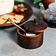 Sugar bowl with Siberian Cedar spoon for honey, salt, spices #K55, Sugar Bowls, Novokuznetsk,  Фото №1