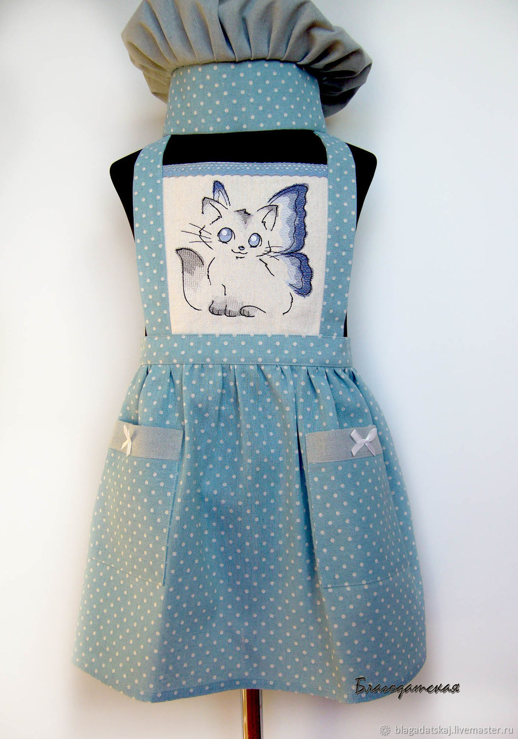 Фартук и поварской колпак детский с вышивкой Киса – купить на Ярмарке ...