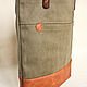Khaki bag made of canvas and reddish-brown eco-leather. Classic Bag. Cuteshop. Ярмарка Мастеров.  Фото №6