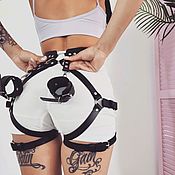 Garters with handcuffs thigh retainers made of genuine leather