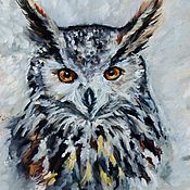 Картины и панно handmade. Livemaster - original item Oil painting Owl,a wise head.. Handmade.