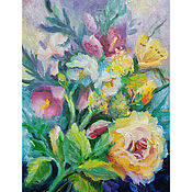 Картины и панно handmade. Livemaster - original item Paintings flowers rose and butterfly 
