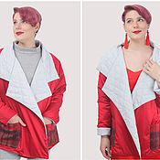 Одежда handmade. Livemaster - original item Red short jacket under the belt plus size oversize. Handmade.