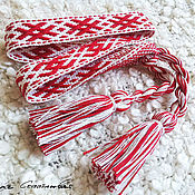 Пояс стрейч бело-красный, тканевый, текстильный, на талию, ширина 7 см