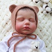 Вязаная шапочка и игрушка для фотосессии новорожденного мятный набор