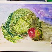 Картины и панно handmade. Livemaster - original item Picture With Cabbage And Apple In The Kitchen. Handmade.