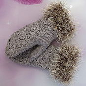 Аксессуары handmade. Livemaster - original item Knitted mittens with openwork, gray.. Handmade.