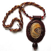 Украшения handmade. Livemaster - original item The pendant is made of leather and beads with Jasper Setting sun. Handmade.