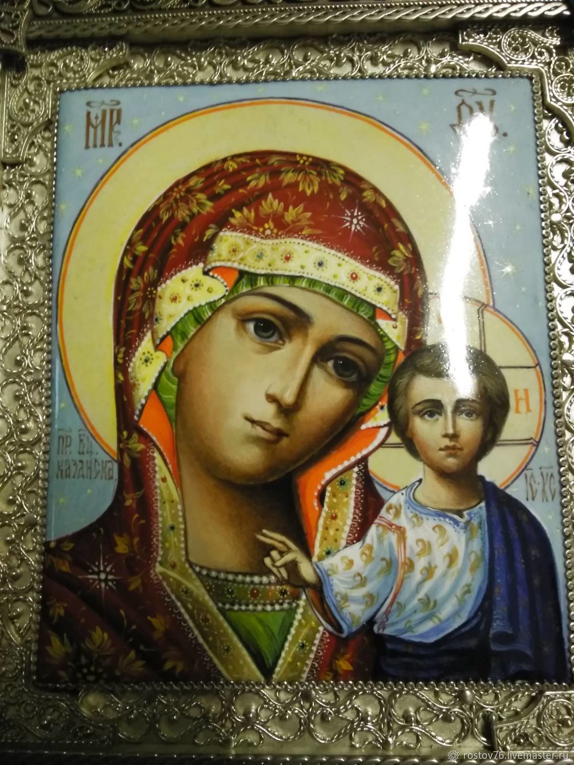 Икона Казанской Божьей матери финифть