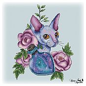 Материалы для творчества handmade. Livemaster - original item Embroidery scheme mysterious rose and cat. Handmade.