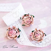 Small leather brooch Pink and gray delicate fantasy