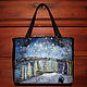 Van Gogh Leather black handbag Starry night over the Rhone. Classic Bag. Leather  Art  Phantasy. My Livemaster. Фото №4