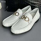 Обувь ручной работы handmade. Livemaster - original item Men`s loafer shoes, made of genuine crocodile leather, white color.. Handmade.