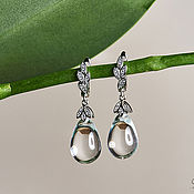 Украшения ручной работы. Ярмарка Мастеров - ручная работа Drop earrings Leaves of glass silvered with crystal drops. Handmade.