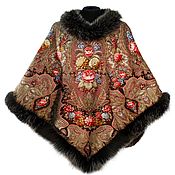 Одежда handmade. Livemaster - original item Poncho from scarf with fur. Handmade.