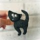 Чёрный кот Кошка брошь из шерсти, брошь черная кошка сухое валяние. Брошь-булавка. Марина Рябова / marina-toys. Ярмарка Мастеров.  Фото №8