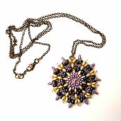 Украшения handmade. Livemaster - original item Round purple openwork beaded pendant with faceted beads. Handmade.