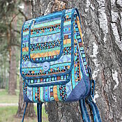 Сумки и аксессуары handmade. Livemaster - original item Backpack Blue Polulen, Urban, with pockets, Textiles, Satchel. Handmade.