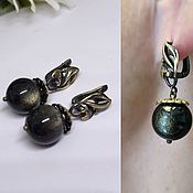 Spiral of the universe earrings with natural black agate