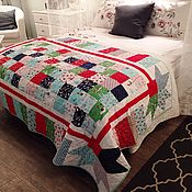 ЯГОДА-МАЛИНА   лоскутное одеяло, 130х105 см, пэчворк, для девочки