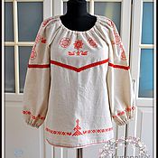Русский стиль handmade. Livemaster - original item Women`s shirt Slavic linen oberezhnaya with the author`s painting. Handmade.