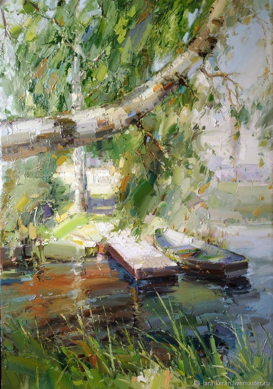 Картина в раме: "У реки." 100х70см. Пейзаж маслом на холсте, Картины, Москва,  Фото №1