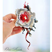 Украшения handmade. Livemaster - original item Leather brooch White sea flower with red corals. Handmade.