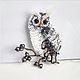 Brooch-pin: Owl on a branch in gray, Brooches, Tver,  Фото №1
