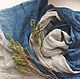 Linen streaked grey-blue stole, a hand painted Indigo, Wraps, Moscow,  Фото №1