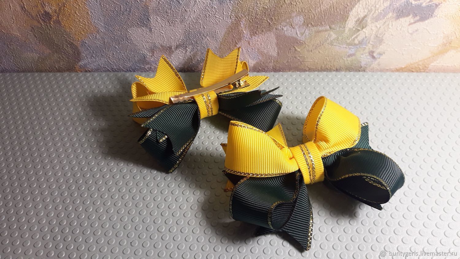 Желто-зеленые заколки бантики из репсовой ленты 2 шт в интернет ...