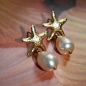Украшения handmade. Livemaster - original item Starfish Stud Earrings with natural golden pearls. Handmade.