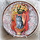 Декоративная тарелка на стену "Кот ученый", Тарелки, Омск,  Фото №1