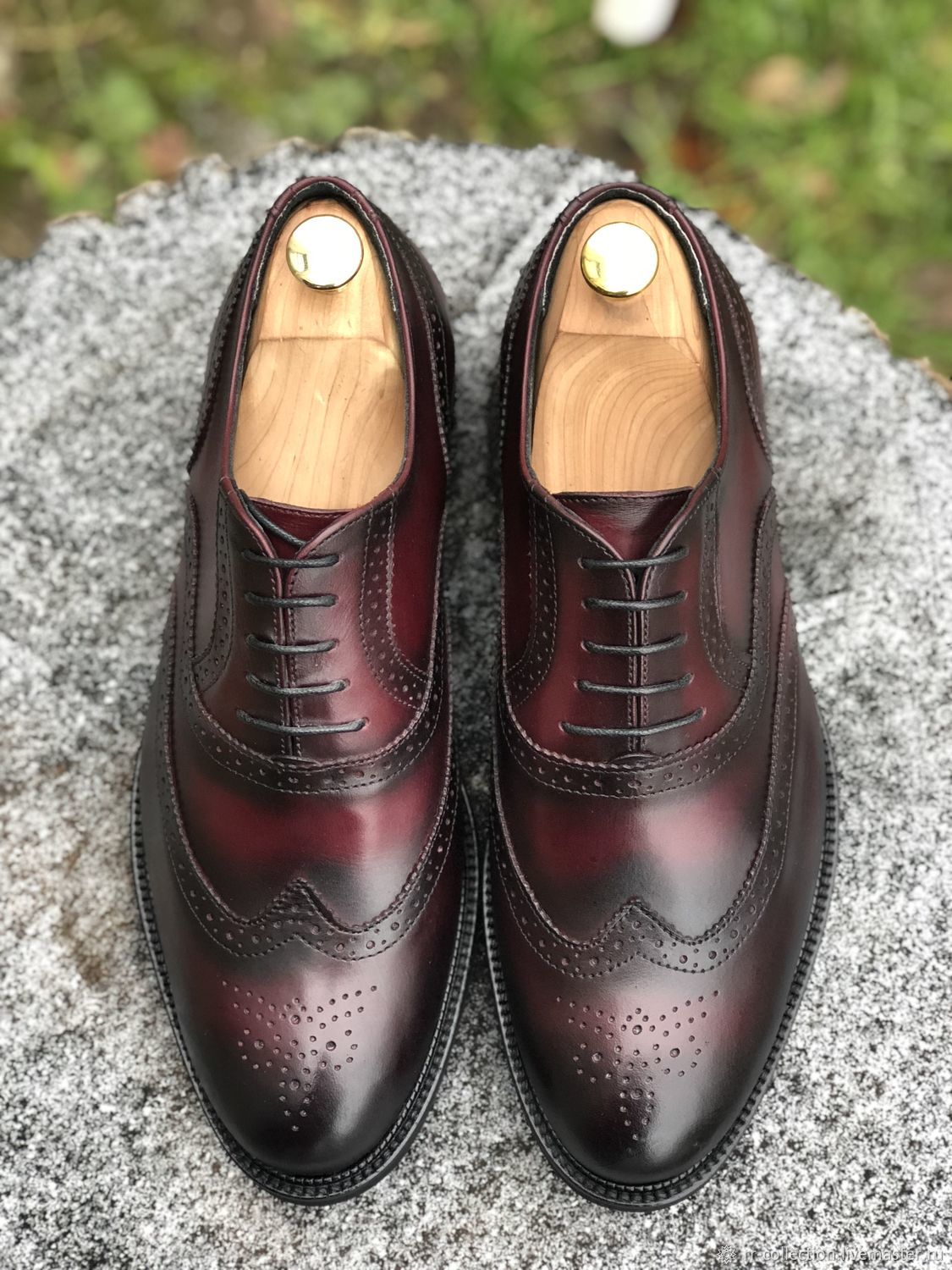 Туфли Броги красные с глубоким тонированием по меркам стопы из кожи в ...