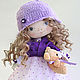 The doll-baby Natasha.Doll with gray eyes in a purple dress, Dolls, St. Petersburg,  Фото №1