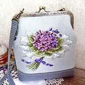 Сумки и аксессуары handmade. Livemaster - original item Handbag with clasp handmade Cross stitch Violets. Handmade.