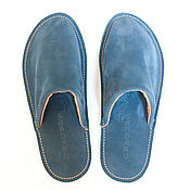 Обувь ручной работы. Ярмарка Мастеров - ручная работа Men`s home Slippers Kyoto blue. Handmade.