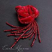 Украшения handmade. Livemaster - original item Red Velvet Rose Brooch with Swarovski pearls and Bohemian beads.. Handmade.